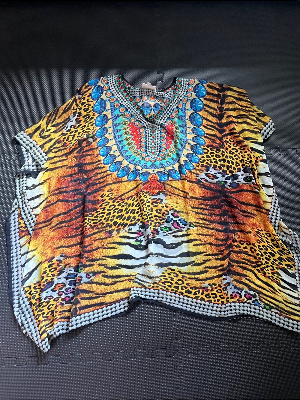 ASA Kaftans Multi-Colored Bejeweled Animal Print Swim Cover Up Size S